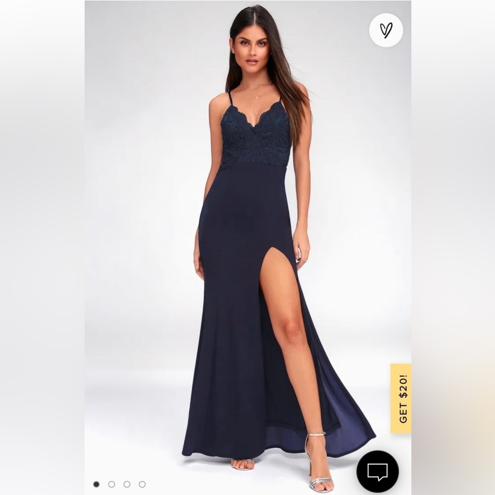 Lulu's Leandra Navy Blue Lace Maxi Dress